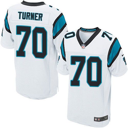 Nike Panthers #70 Trai Turner White Men's Stitched NFL Elite Jersey - Click Image to Close